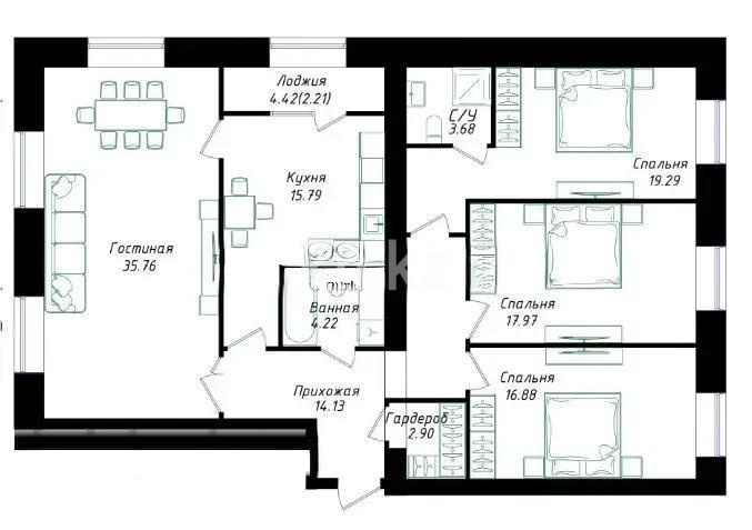 Продажа 4-комнатной квартиры, 132.83 м² в Астане
