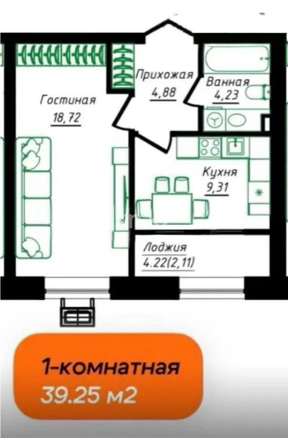 Продажа 1-комнатной квартиры, 40 м² в Астане