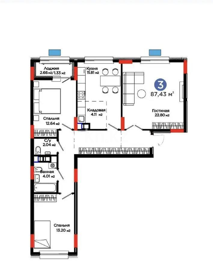 Продажа 3-комнатной квартиры, 88 м², ул. Е-321, дом  6/2 в Астане