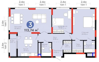 Продажа 3-комнатной квартиры, 113.74 м², ул. Бухар жырау, дом  20 - Продажа  трехкомнатных квартир в Астане с фото