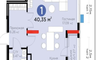 Продажа 1-комнатной квартиры, 40.35 м² - Продажа квартир в новостройках Астаны без посредников