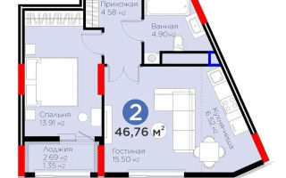 Продажа 2-комнатной квартиры, 42.57 м², ул. Бухар жырау, дом  33 - Продажа  двухкомнатных квартир в Астане с фото