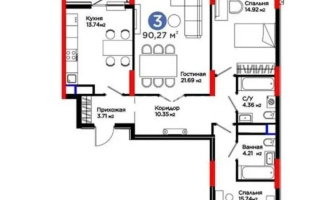Продажа 3-комнатной квартиры, 90.27 м², ул. Е-796, дом  1 стр - Продажа  трехкомнатных квартир в новостройках Астаны с фото