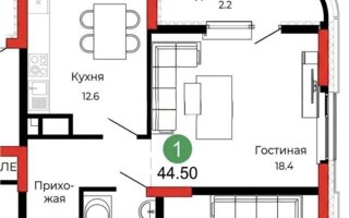 Продажа 1-комнатной квартиры, 45 м²