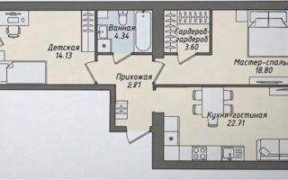 Продажа 2-комнатной квартиры, 71.47 м²