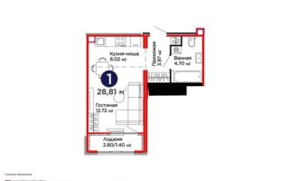 Продажа 1-комнатной квартиры, 28.81 м²