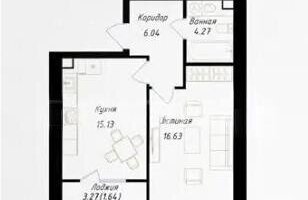 Продажа 1-комнатной квартиры, 43.71 м²