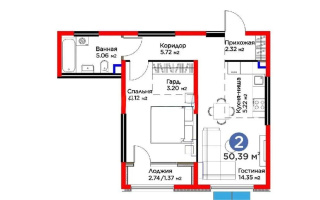 Продажа 2-комнатной квартиры, 50.39 м², ул. Момышулы, дом  11/14а - Продажа квартир в новостройках Алматы
