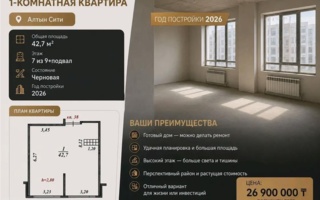 Продажа 1-комнатной квартиры, 42.7 м² - Продажа однокомнатных квартир в монолитно-каркасном доме в Казахстане
