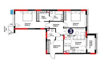 Продажа 3-комнатной квартиры, 89.1 м²