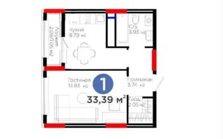 Продажа 1-комнатной квартиры, 33.39 м²