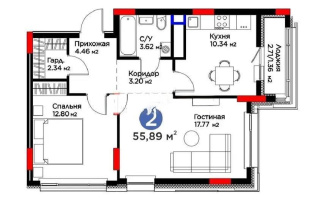 Продажа 2-комнатной квартиры, 55.89 м², ул. Жошы хана, дом  10 - Продажа  двухкомнатных квартир в Астане
