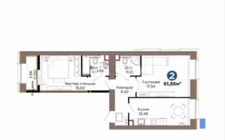 Продажа 2-комнатной квартиры, 61.86 м²