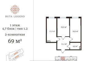 Продажа 2-комнатной квартиры, 69 м², пр. Рыскулова, дом  103/7 стр - Продажа квартир в новостройках Алматы