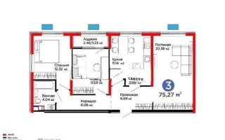 Продажа 3-комнатной квартиры, 75.27 м²