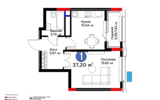 Продажа 1-комнатной квартиры, 37.2 м²