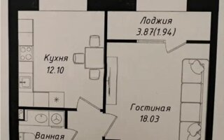 Продажа 1-комнатной квартиры, 40.21 м²