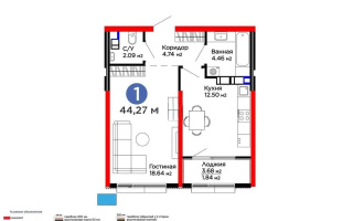 Продажа 1-комнатной квартиры, 44.27 м², пер. Лебедева, дом  1/1 - Продажа  однокомнатных квартир в новостройках Алматы без посредников