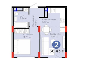Продажа 2-комнатной квартиры, 36.43 м², ул. Е-908, дом  23 стр - Продажа квартир в Астане с фото