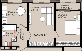 Продажа 2-комнатной квартиры, 52.76 м², пр. Улы Дала, дом  12 - Продажа квартир в Астане с фото