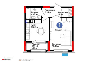 Продажа 1-комнатной квартиры, 38.34 м², ул. Е-321, дом  6/2 - Продажа квартир в новостройках Астаны