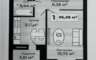 Продажа 1-комнатной квартиры, 36.28 м², ул. Байтурсынова, дом  36 - Продажа  однокомнатных квартир в Астане