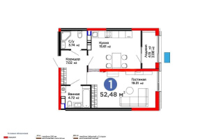 Продажа 1-комнатной квартиры, 52.48 м², пер. Лебедева, дом  1/1 - Продажа  однокомнатных квартир в новостройках Алматы с фото