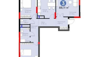 Продажа 3-комнатной квартиры, 88.11 м², ул. Бухар жырау, дом  33 - Продажа  трехкомнатных квартир в Астане