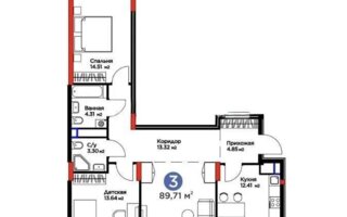 Продажа 3-комнатной квартиры, 89.71 м²
