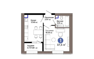 Продажа 1-комнатной квартиры, 37.5 м², пр. Улы Дала, дом  5 стр - Продажа  однокомнатных квартир в новостройках Астаны без посредников