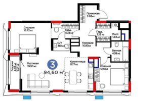 Продажа 3-комнатной квартиры, 94 м²