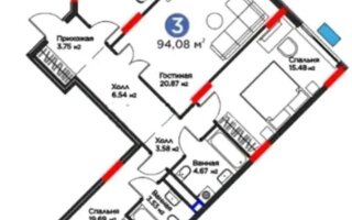 Продажа 3-комнатной квартиры, 94.1 м²
