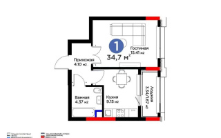 Продажа 1-комнатной квартиры, 34.7 м², пр. Туран, дом  57/5 - Продажа  однокомнатных квартир в Астане без посредников