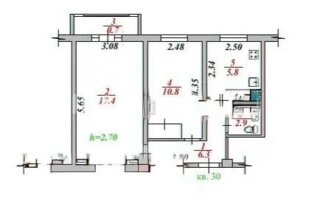 Продажа 2-комнатной квартиры, 43.9 м²