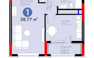 Продажа 1-комнатной квартиры, 38.77 м², пр. Туран, дом  55/5 - Продажа  однокомнатных квартир в Астане