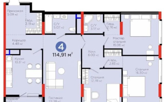 Продажа 4-комнатной квартиры, 114.91 м² - Продажа четырехкомнатных квартир от собственников в Астане