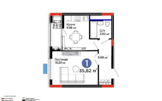 Продажа 1-комнатной квартиры, 35.82 м², ул. Мухаммед Али Джинна, дом  5 - Продажа  однокомнатных квартир в Астане с фото