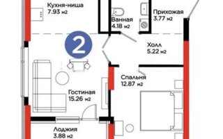 Продажа 2-комнатной квартиры, 51.17 м²