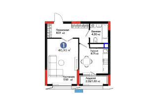 Продажа 1-комнатной квартиры, 40.93 м², ул. Рыскулова, дом  18/1 - Продажа  однокомнатных квартир в новостройках Астаны