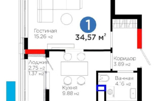 Продажа 1-комнатной квартиры, 34.57 м², пр. Туран, дом  57/4 - Продажа  однокомнатных квартир в новостройках Астаны без посредников