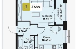 Продажа 1-комнатной квартиры, 37.44 м² - Продажа однокомнатных квартир от собственников в Алматы