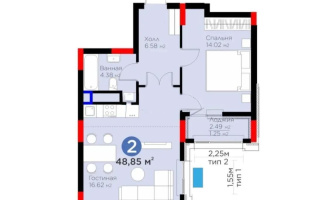 Продажа 2-комнатной квартиры, 48.85 м², пр. Туран, дом  57/5 - Продажа квартир в Астане