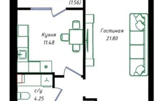 Продажа 1-комнатной квартиры, 43 м²