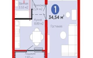 Продажа 1-комнатной квартиры, 34.54 м²