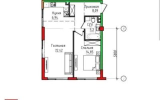Продажа 2-комнатной квартиры, 57.7 м²