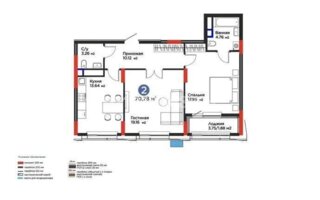 Продажа 2-комнатной квартиры, 70.78 м²