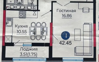 Продажа 1-комнатной квартиры, 42.45 м², ул. Е-429, дом  14 - Продажа  однокомнатных квартир в новостройках Астаны с фото