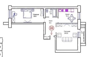 Продажа 2-комнатной квартиры, 72.53 м²