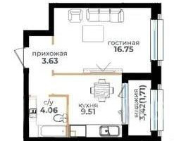 Продажа 1-комнатной квартиры, 35.66 м², ул. Байтурсынова, дом  32 - Продажа  однокомнатных квартир в новостройках Астаны без посредников