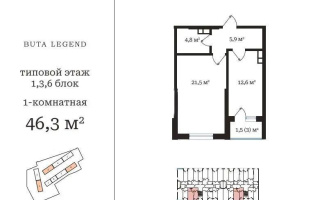 Продажа 1-комнатной квартиры, 46.3 м², пр. Рыскулова, дом  103/7 стр - Продажа и аренда недвижимости в Алматы